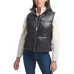 Levi's Women's Faux Leather Puffer Vest in Black XL